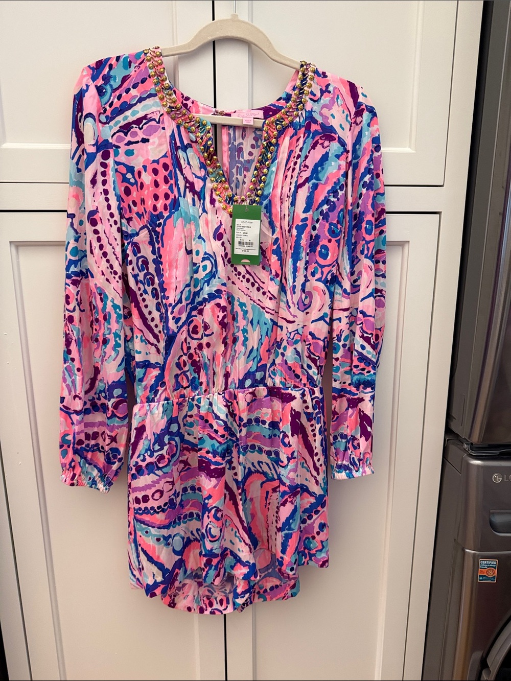 Lilly Pulitzer Pink & Blue Beaded-Neckline One-Piece Footie